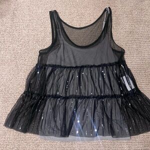 American Eagle Outfitters Black Glitter Sheer Festival Y2K top & Cami-Size M